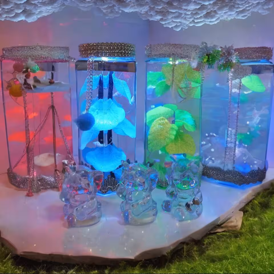 چراغ دکوری و کادویی 6 ضلعی رنگ ابی