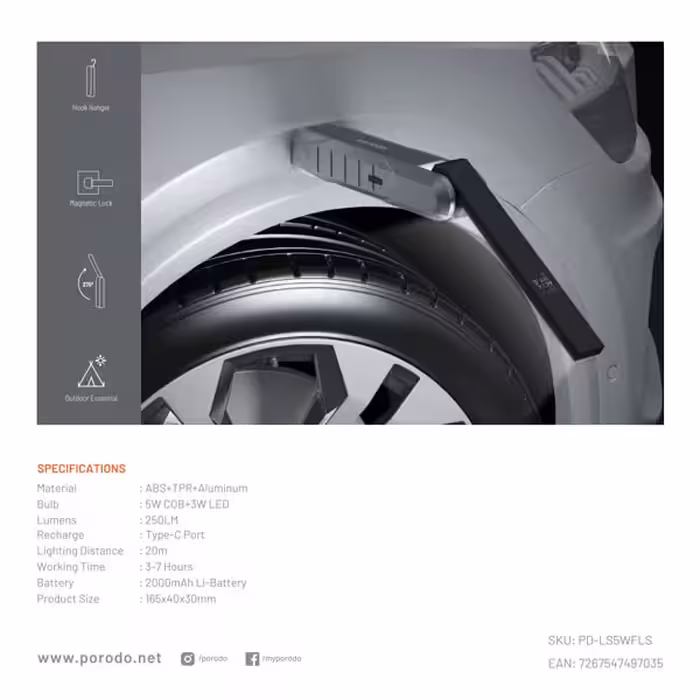 نورافکن دستی پرودو مدل PD-LS5WFLS