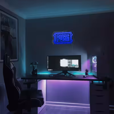 چراغ دیواری نئون دیزاین طرح Pubg-Logo-GL_BL
