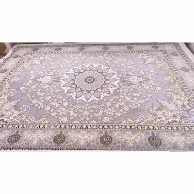 فرش ماشینی زمرد مشهد مدل پرهام زمینه دودی