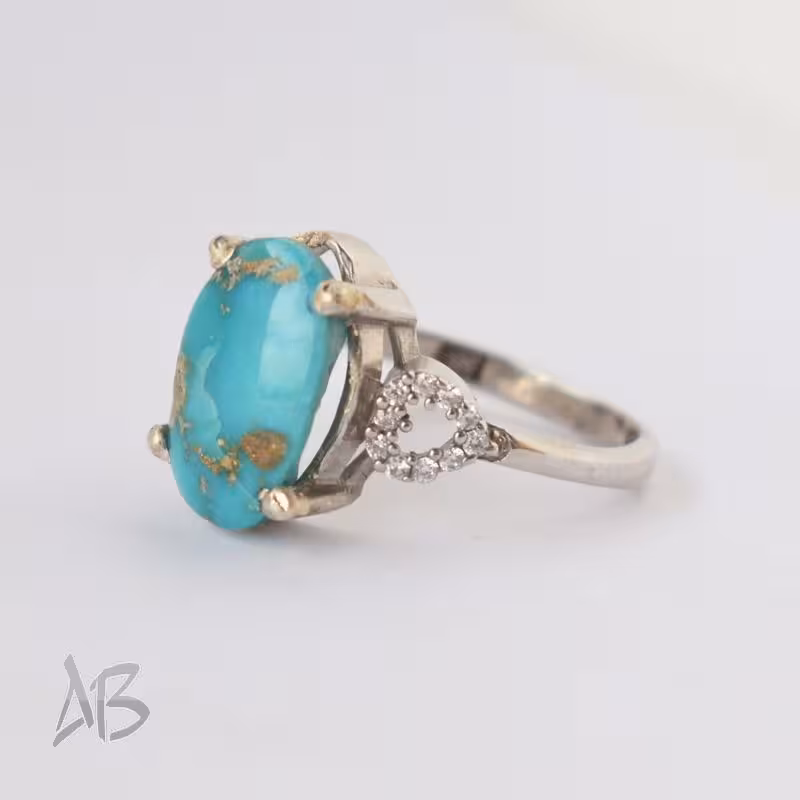 انگشتر نقره زنانه با نگین فیروزه نیشابور اصل درشت آقابزرگ کد 613