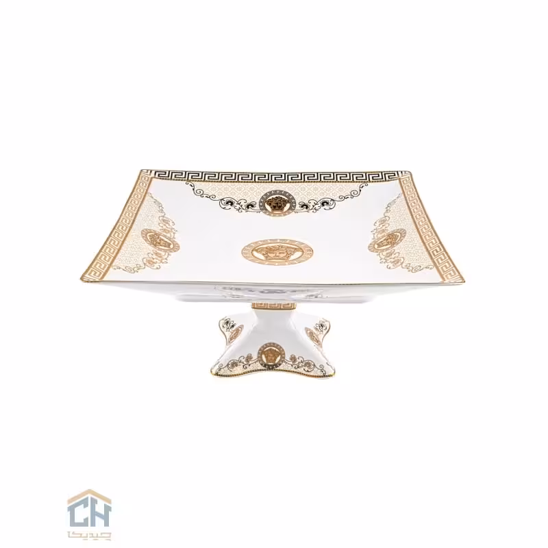 شیرینی خوری سرامیکی مربع متوسط گلدکیش طرح Versace مدل GK791801