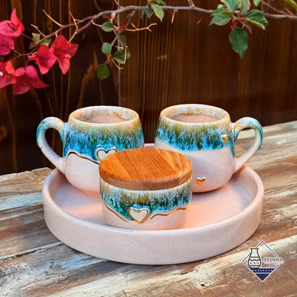 چای خوری دو نفره آسمان رنگ صورتی