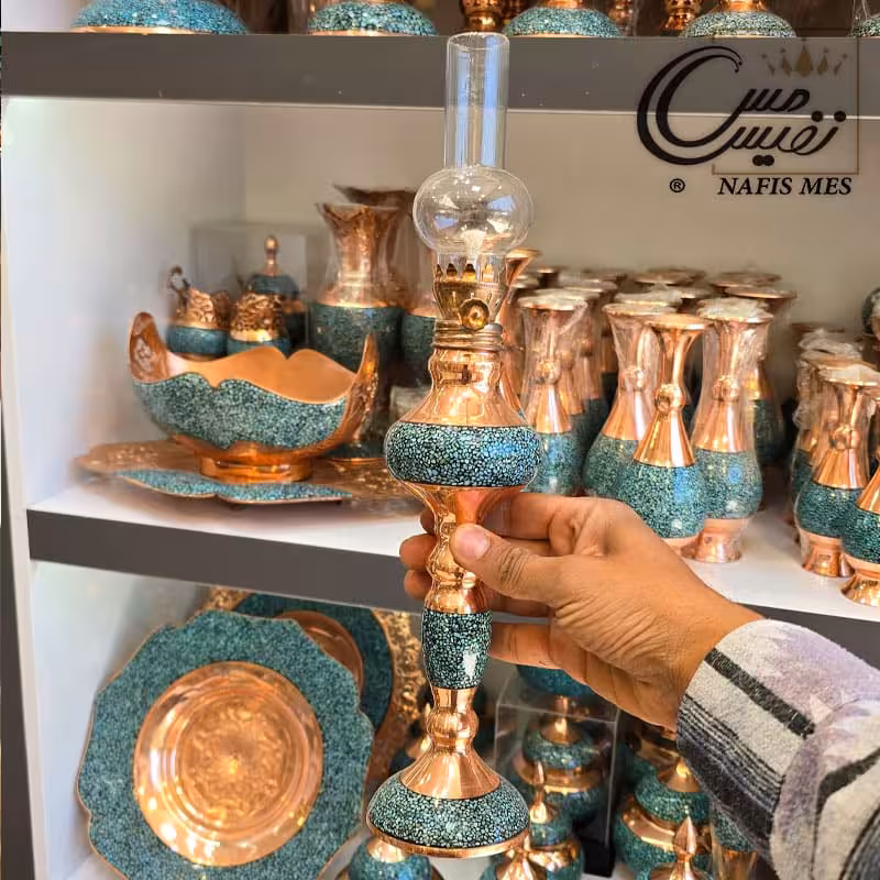 چراغ گرد سوز مس فیروزه کوبی