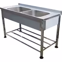 سینک صنعتی پرسی ظرفشویی دو لگن استیل کارگاهی طول 150 سانتیمتر