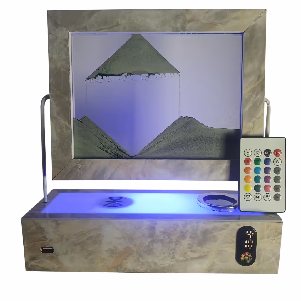 اسپیکر بلوتوثی مدل تابلوشنی به همراه ریموت کنترل و شارژر وایرلس و رقص نور و چراغ خواب و ساعت دیجیتالی