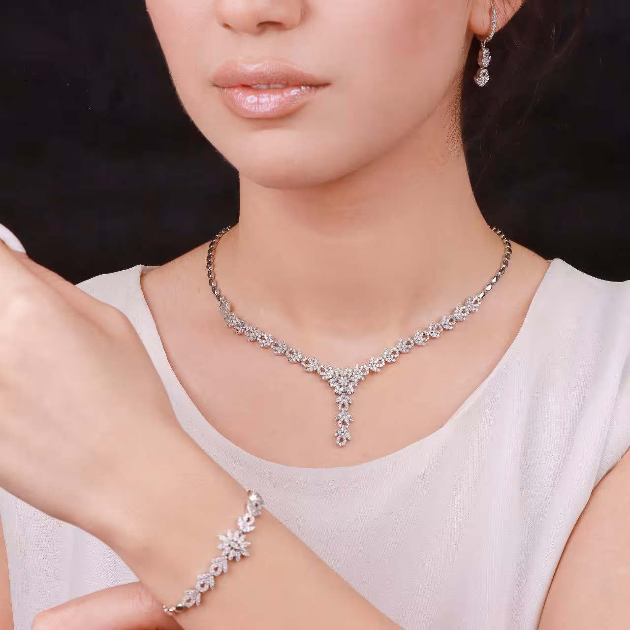 سرویس نقره جواهری زنانه کد 60307