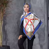 روسری  نخ ابریشم   گارزا   آندیا  مجلسی  ارسال رایگان بسیار شیک     دور دست  دوز   سفید کاربنی قواره بزرگ 140 در8 رنگ