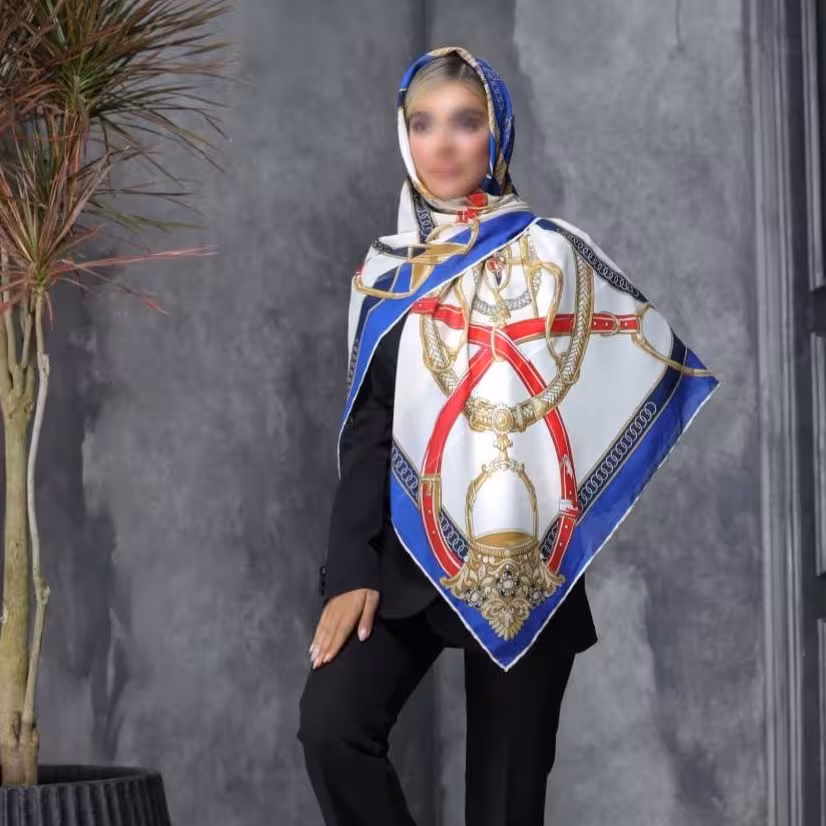 روسری  نخ ابریشم   گارزا   آندیا  مجلسی  ارسال رایگان بسیار شیک     دور دست  دوز   سفید کاربنی قواره بزرگ 140 در8 رنگ