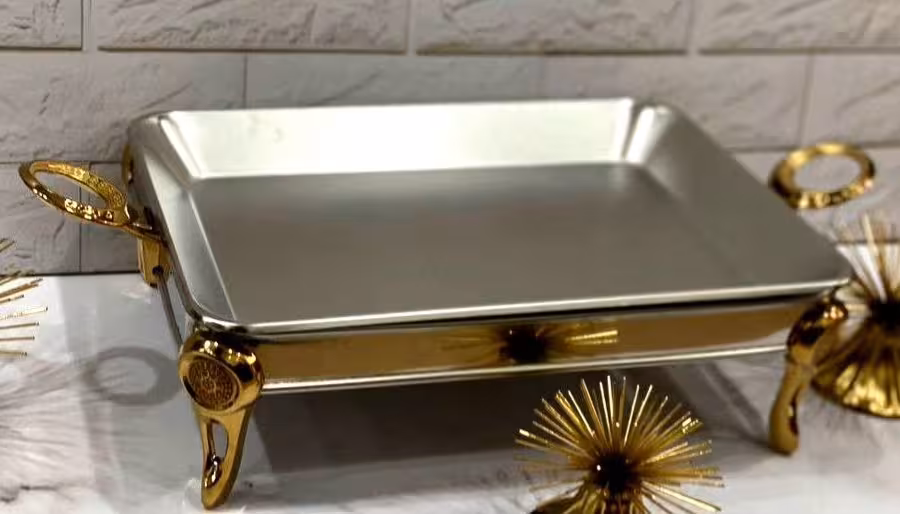 سوفله برنج خوری 8 نفره نقره ای طلایی