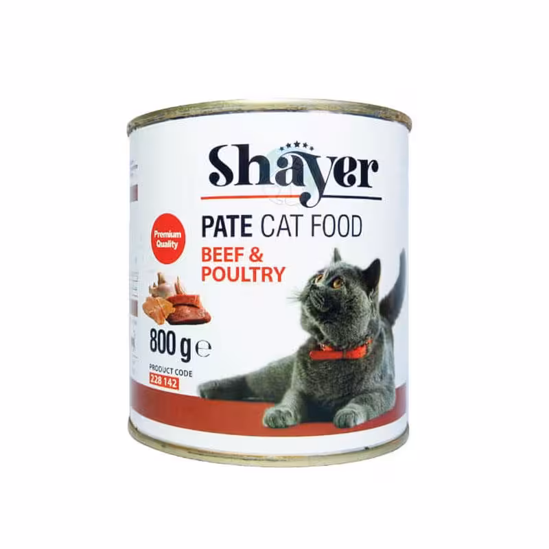 کنسرو پته گربه شایر با طعم گوشت گاو و ماکیان وزن 800 گرم