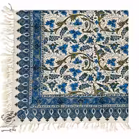 پارچه قلمکار رومیزی بته انگوری آبی