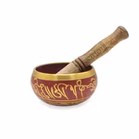 کاسه تبتی قرمز نقش طلاکوب مانترا – قطر دهانه 10 سانتی متر