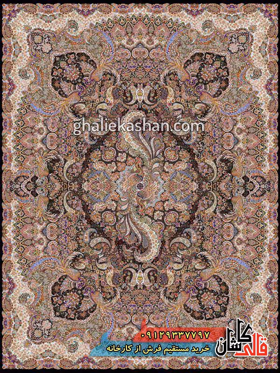 فرش 1000 شانه طرح سیمرغ زمینه سرمه ای کاشان