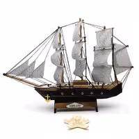 کشتی چوبی مشکی بادبان سفید طول 30 سانتی متر کد 720026