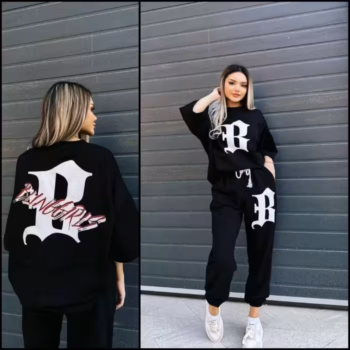 تیشرت و شلوار ست دخترانه و پسرانه طرح بتا لش استایل جنس اسپان فلامنتفول کشی