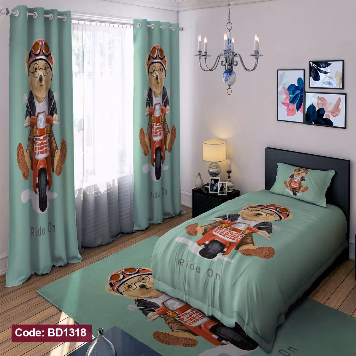 پرده پانچی مخمل چاپی پسرانه کد 1318