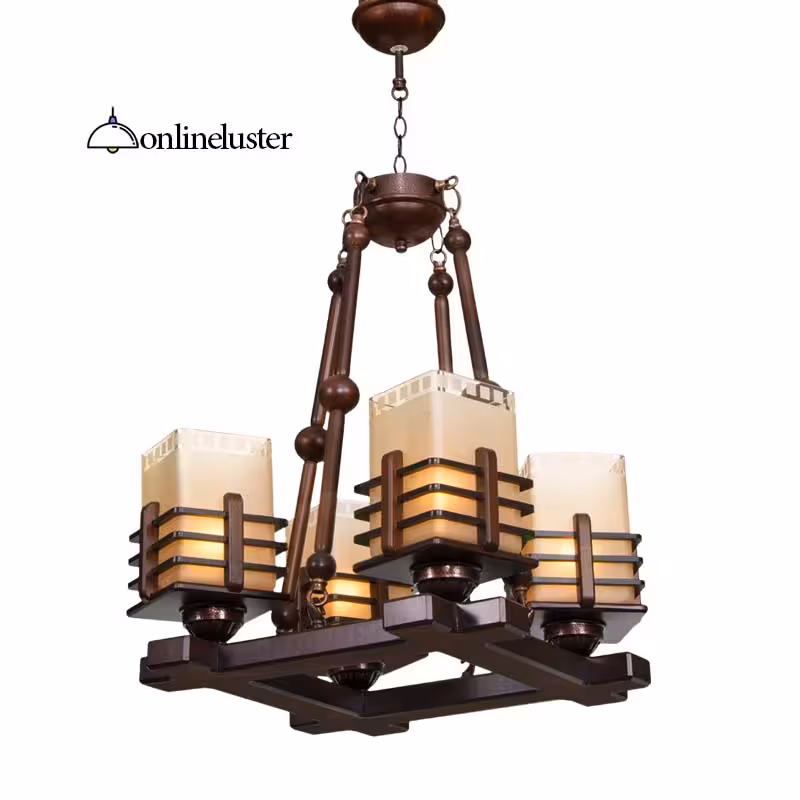 لوستر چوبی منچستر سر بالا 4 شعله