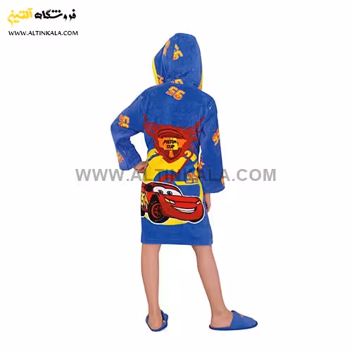 حوله پالتویی کودک پودایران طرح مک کوئین آبی سایز 100