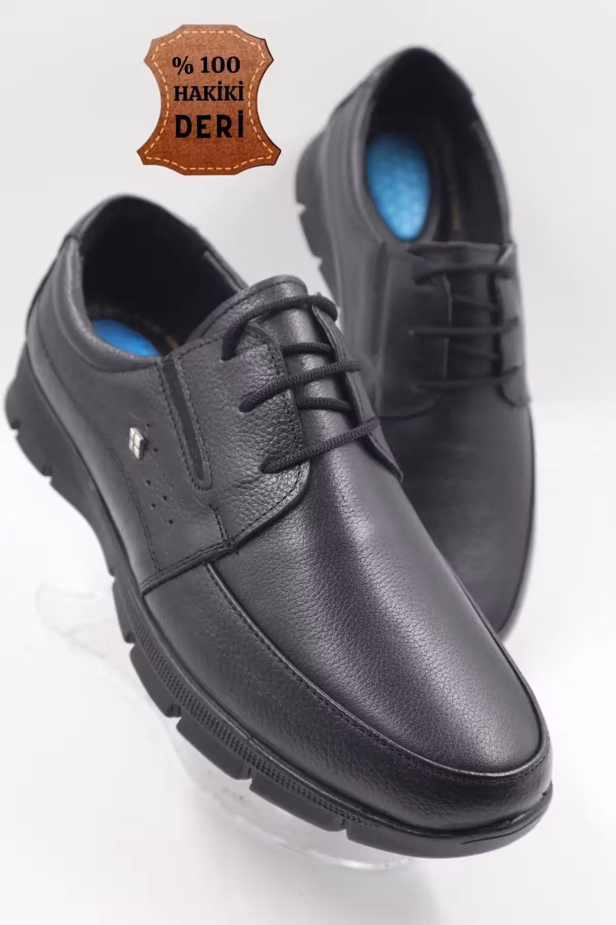 کفش روزمره مردانه مشکی اورتوپدیک با رویه کامل چرم جلی و فوق‌العاده راحت – 5303