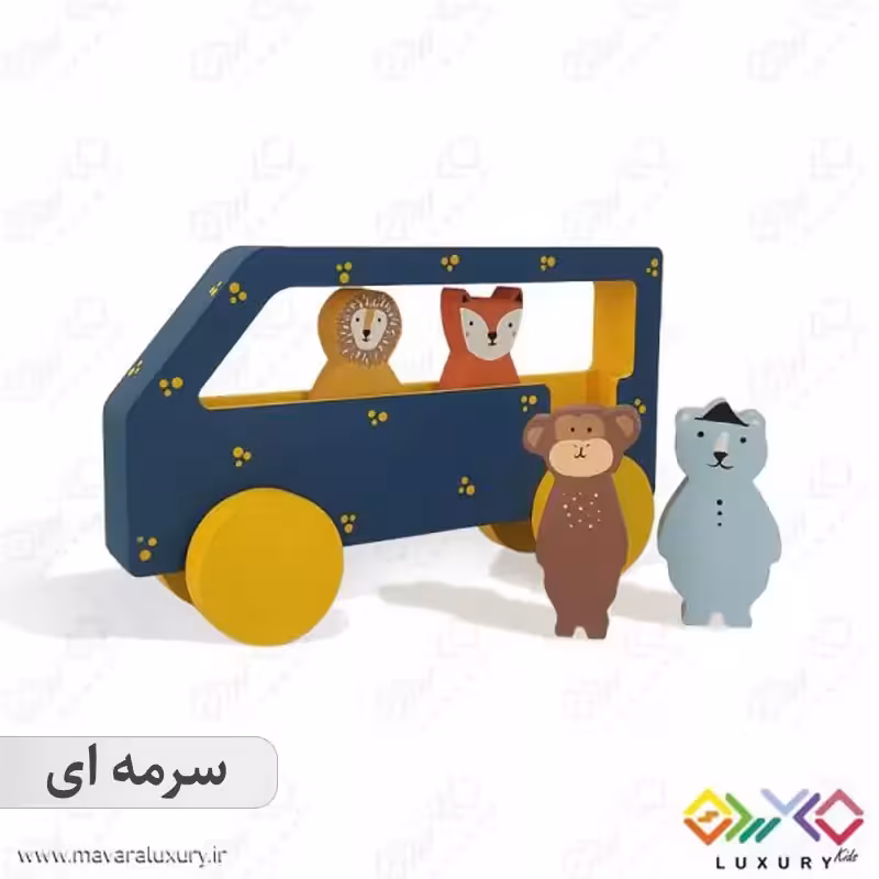 اکسسوری و اسباب بازی چوبی کودک ماوراء لاکچری طرح اتوبوس جنگلی حیوانات MKids59