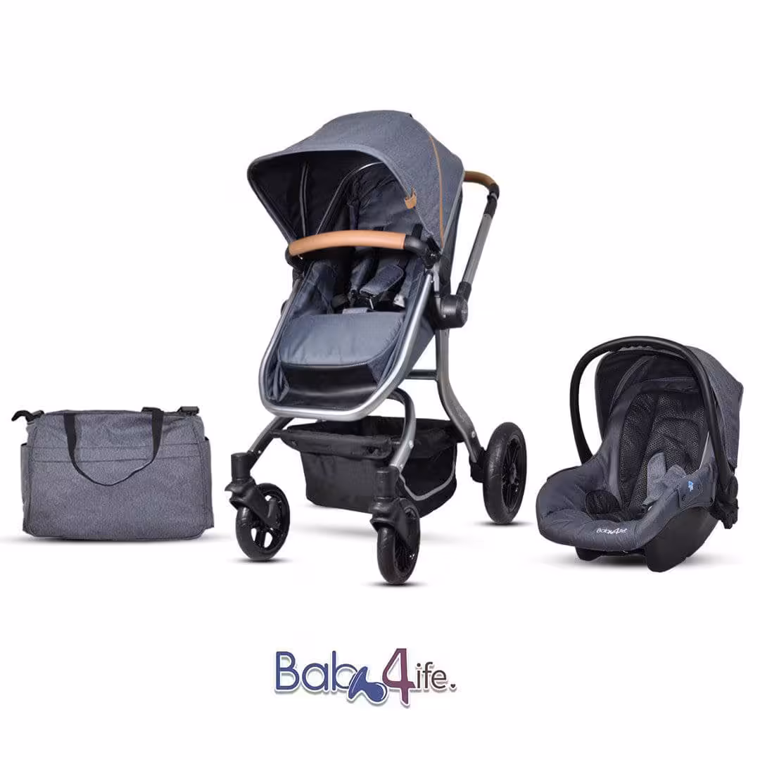 ست کالسکه کریر و ساک لوازم رنگ طوسی نقره ای گوبی بیبی فورلایف BABY4LIFE