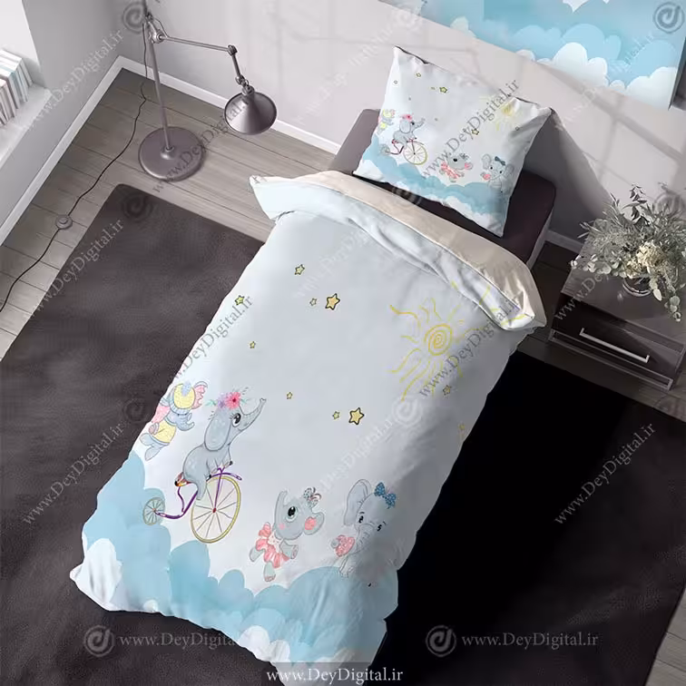 روتختی طرح فیل درحال دوچرخه سواری روی ابرها pk-4113