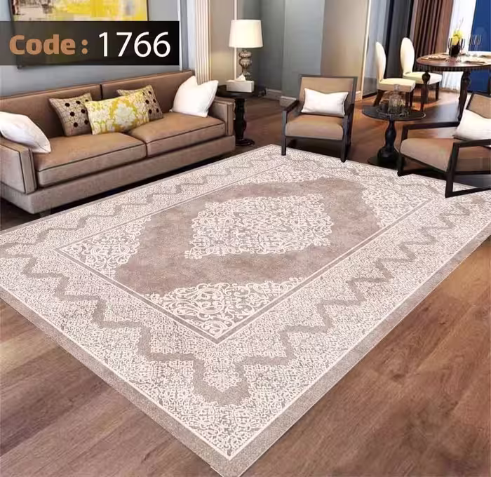 کاورفرش روفرشی دورکشدار گوشه لیفه ای کرم  قهوه ای کد 1766