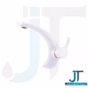 شیر روشویی اهرمی تکی سفید طلایی آریانا (مدل کوئین)