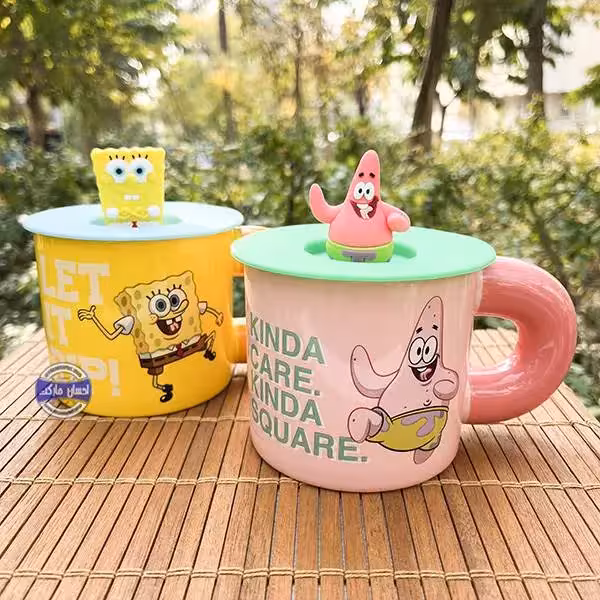 ماگ سرامیکی طرح باب اسفنجی و پاتریک درب سیلیکونی