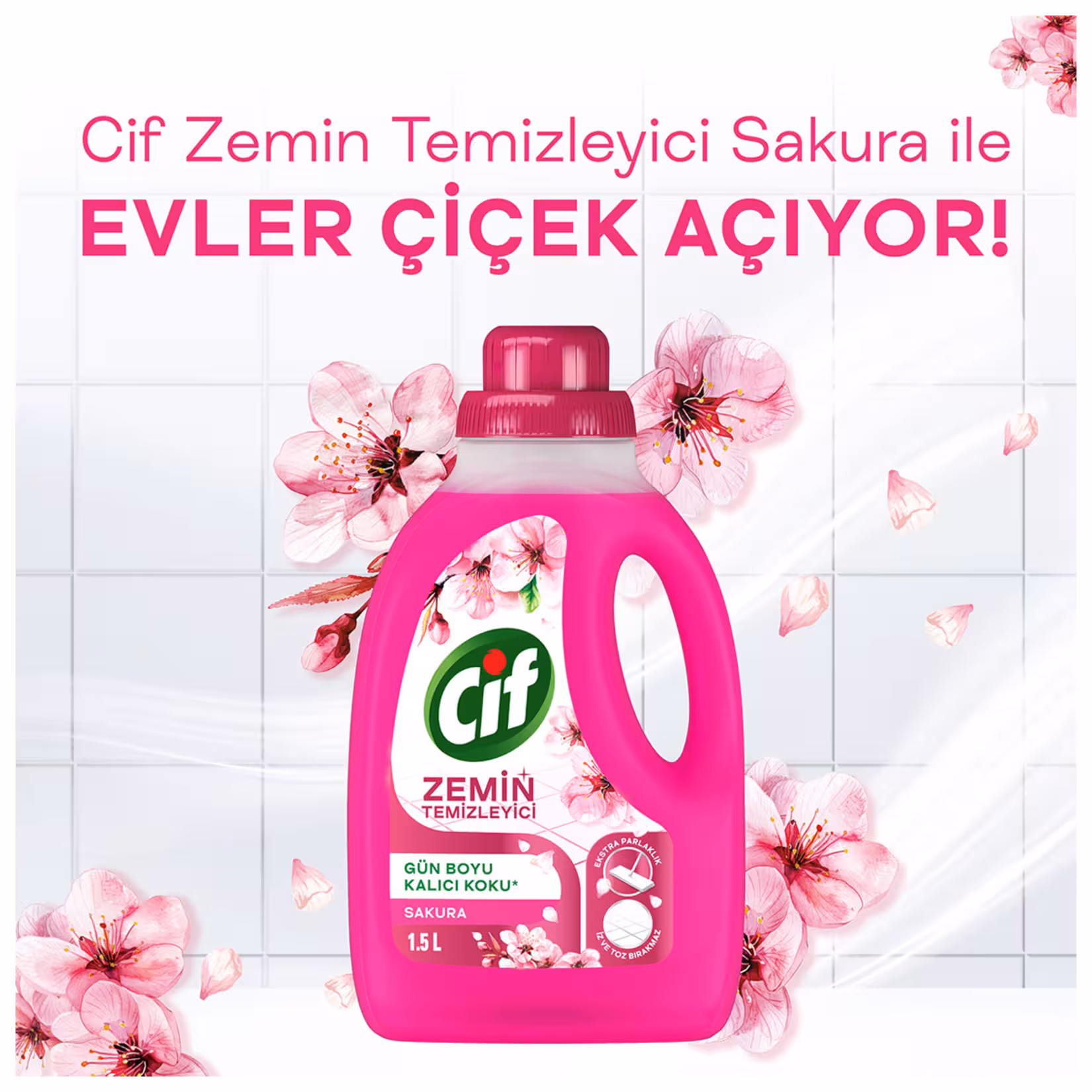 مایع تمیز کننده سطوح سیف cif با رایحه شکوفه های ساکورا حجم 1.5 لیتر