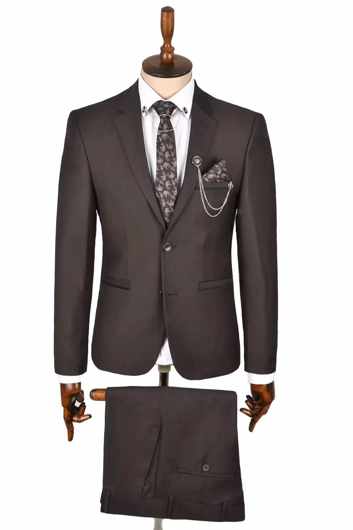 کت و شلوار 2 تیکه قهوه ای مردانه جیبی دو دکمه تک چاک 2300464 - 1641