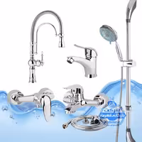 ست 6 عددی شیرآلات برند آیدا صنعت مدل قهرمان | شیر ظرفشویی بیزانس تک‌منظوره   روشویی   حمام   توالت   علم دوش یونیکا   شلنگ توالت | کروم براق