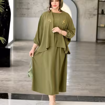 سارافون زنانه کرپ مدل ست کت و سارافون