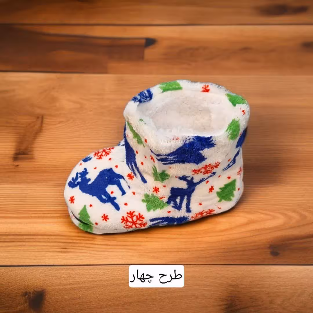 پاپوش بچگانه داخل خز طرح گوزن و کاج سایز 24تا 27