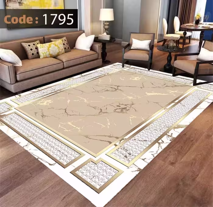 کاورفرش روفرشی دورکشدار گوشه لیفه ای کرم  قهوه ای کد 1795