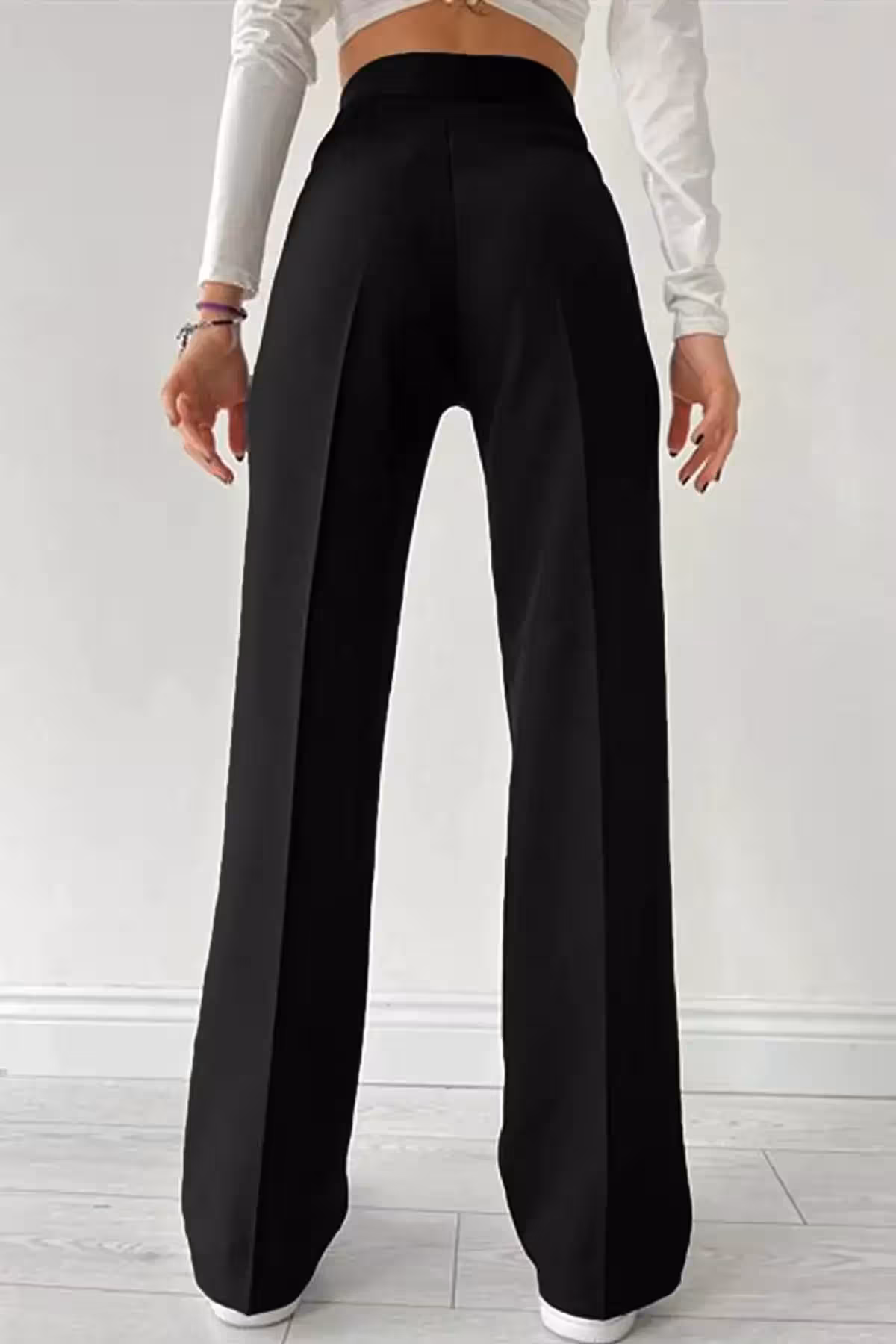 شلوار پارچه ای مشکی زنانه مدل Lycra Palazzo - 659
