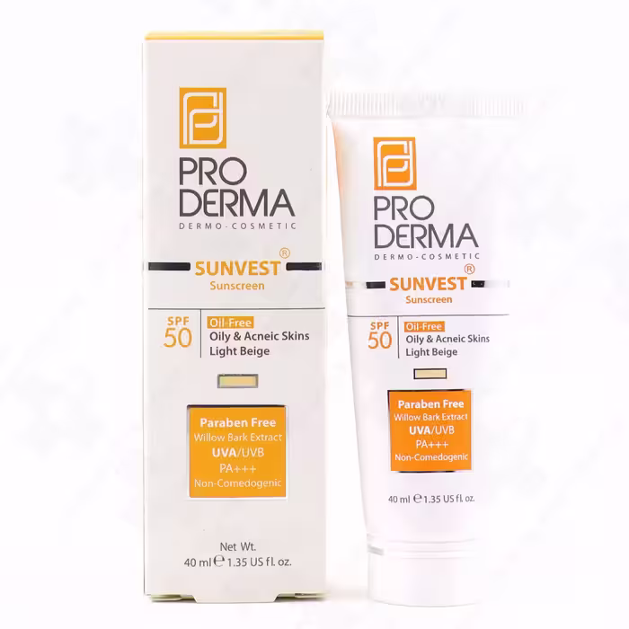 کرم ضد آفتاب فاقد چربی پرودرما SPF50 مناسب پوست های چرب و جوش دار 40 میلی لیتر