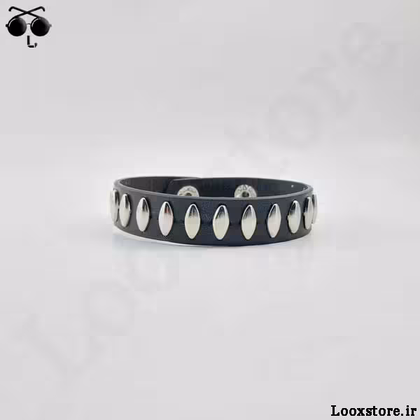 دستبند چرم مدل پانک بیضی یه ردیف