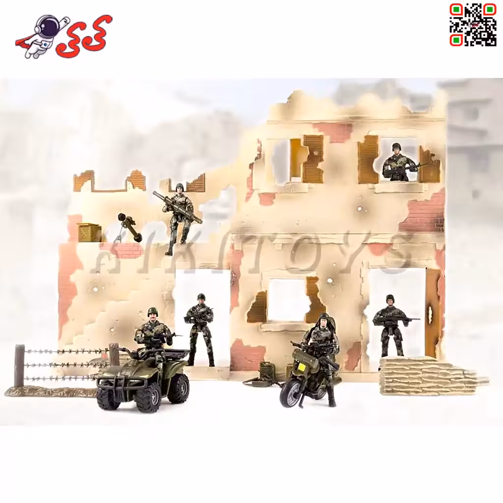 ماکت پایگاه نظامی و جنگی با سرباز ارتشی وتجهیزات 77078 برند ام اند سی MILITARY BATTLEFIELD M C TOY
