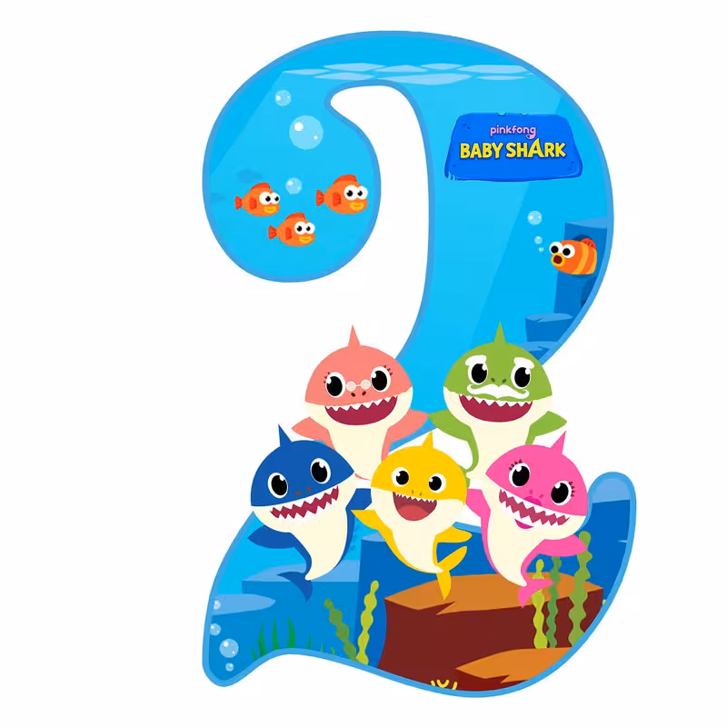 استند رومیزی تولد مدل عدد 2 طرح بی بی شارک کد 1022