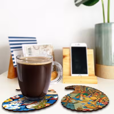 زیر لیوانی مدل بته جقه طرح ترمه مجموعه 6 عددی