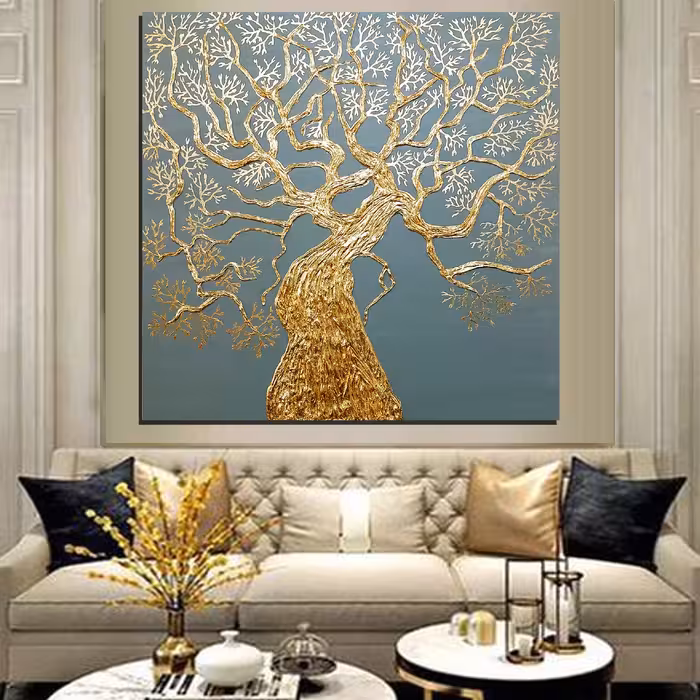 تابلو نقاشی ورق طلا طرح درخت نقش برجسته کد 400