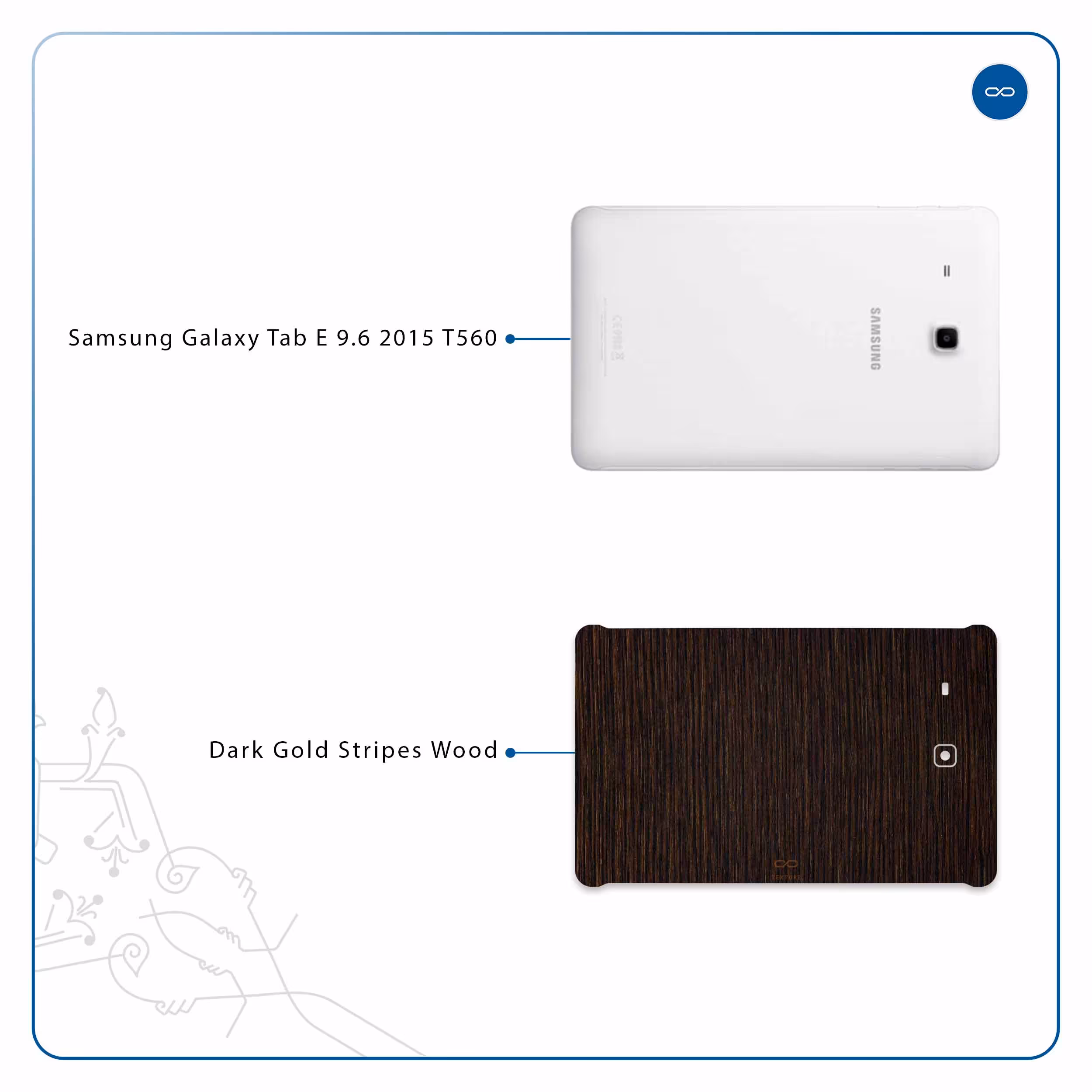 برچسب پوششی ماهوت مدل Dark-Gold-Stripes-Wood مناسب برای تبلت سامسونگ Galaxy Tab E 9.6 2015 T560