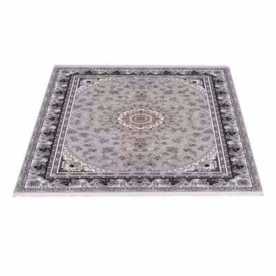 فرش ماشینی زانیس مدل سنتی طرح فانتزی زمینه طوسی