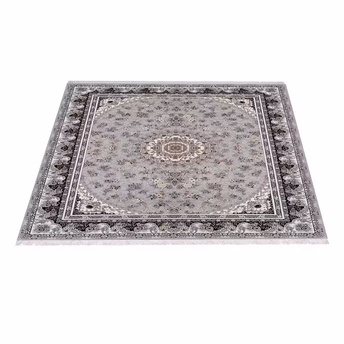 فرش ماشینی زانیس مدل سنتی طرح فانتزی زمینه طوسی