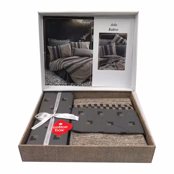 سرویس روتختی کاتن باکس مدل Toprak Arlo Kahve دو نفره 4 تکه