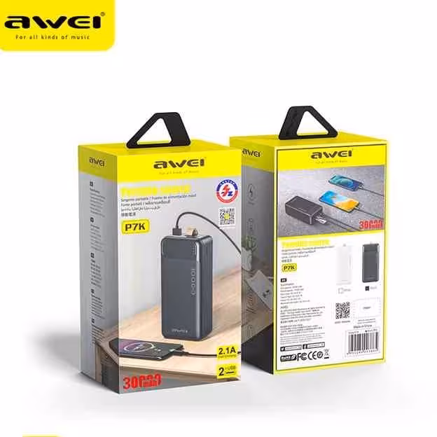 پاوربانک AWEI مدل P7K ظرفیت 30000 میلی آمپر ساعت