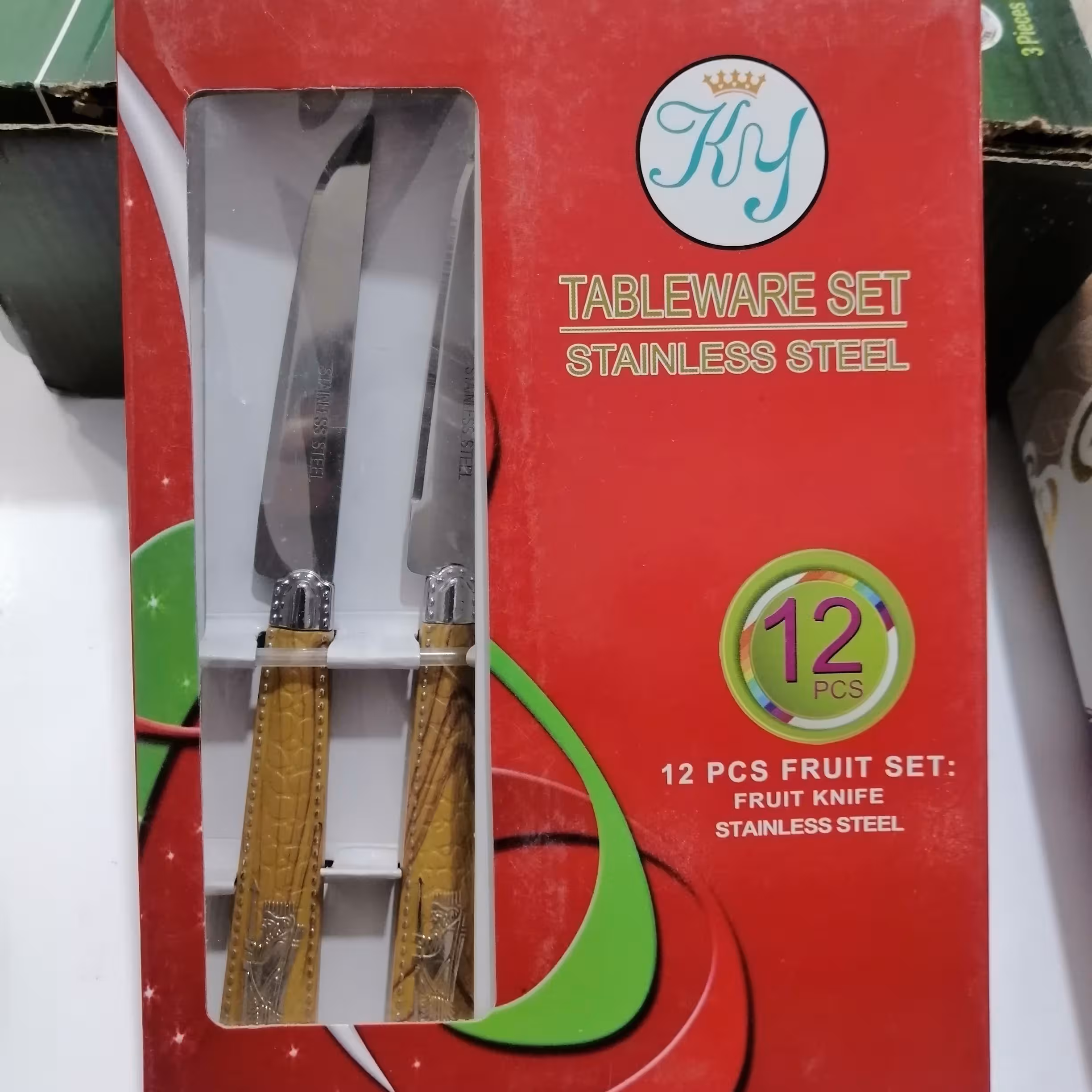 کارد میوه خوری طرح هخامشی 12 عددی قهوه ای طرح دار