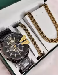 ست ساعت مچی عقربه ای و دستبند و گردنبند دیزل شاخدار